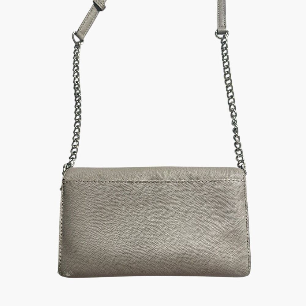 Michael Kors Gray Leather Silver Chain Strap Flap Closure Small Crossbody Bag - Picture 2 of 11